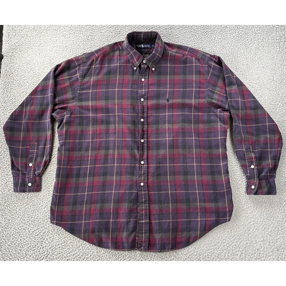 Vintage Polo Ralph Lauren Shirt Mens XL‎ Preppy Classic Fit Purple Plaid